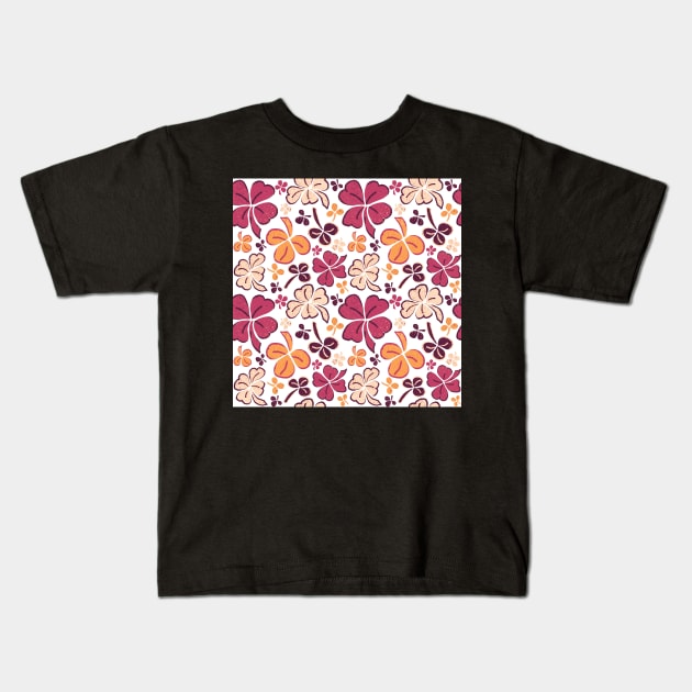 Red Lucky Clover Hand Drawn Pattern Kids T-Shirt by OneLook